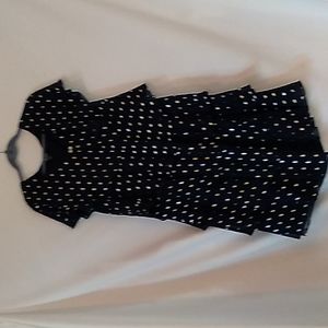 Women's sz 18 SLNY chiffon ruffled dress in navy with gold foil embellishments